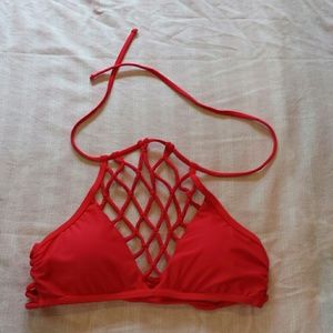 RESERVED Damsel red pink knotted halter bikini top
